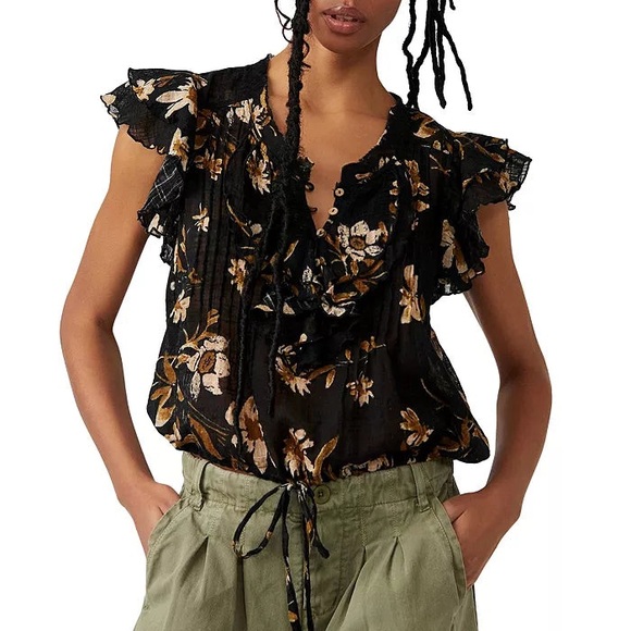 Free People Naya Ruffled
Drawstring-Hem Top - Picture 1 of 6